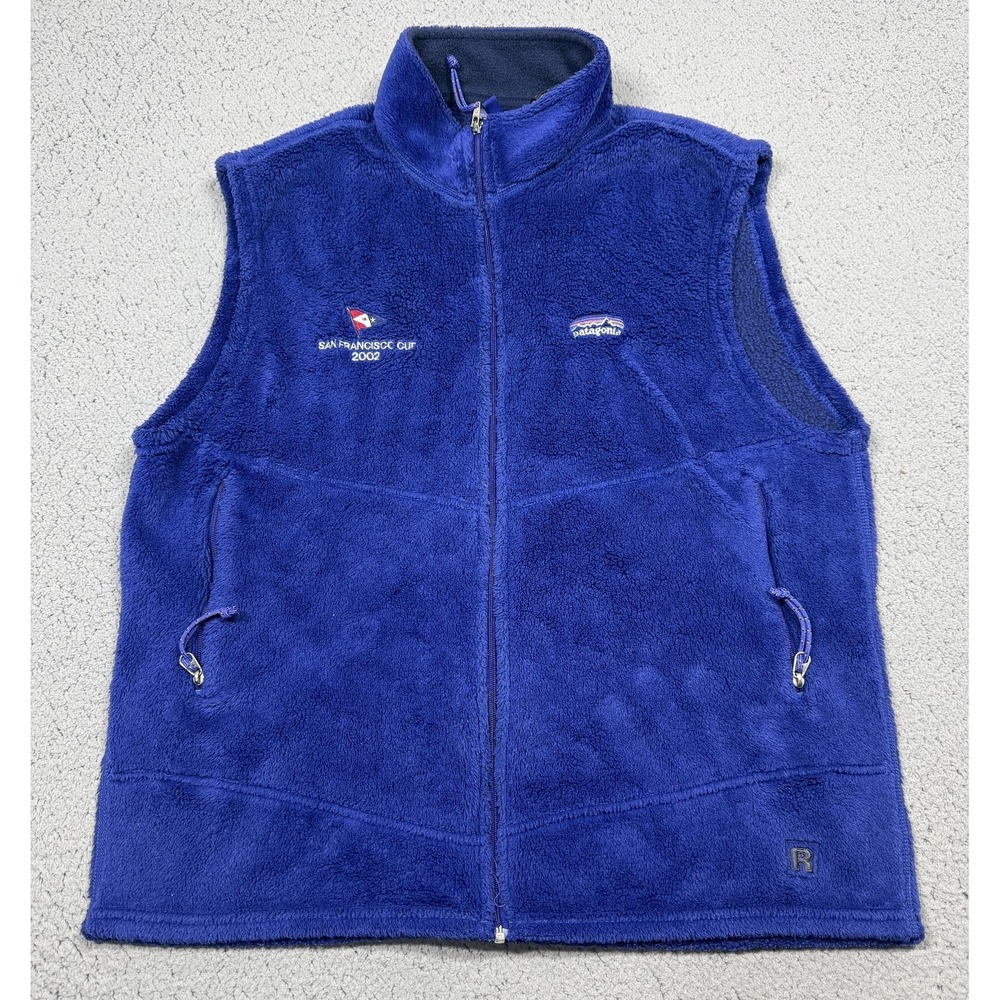 Vintage Patagonia Vest Mens XL Blue Fleece Full Zip San Francisco Cup 2002 USA
